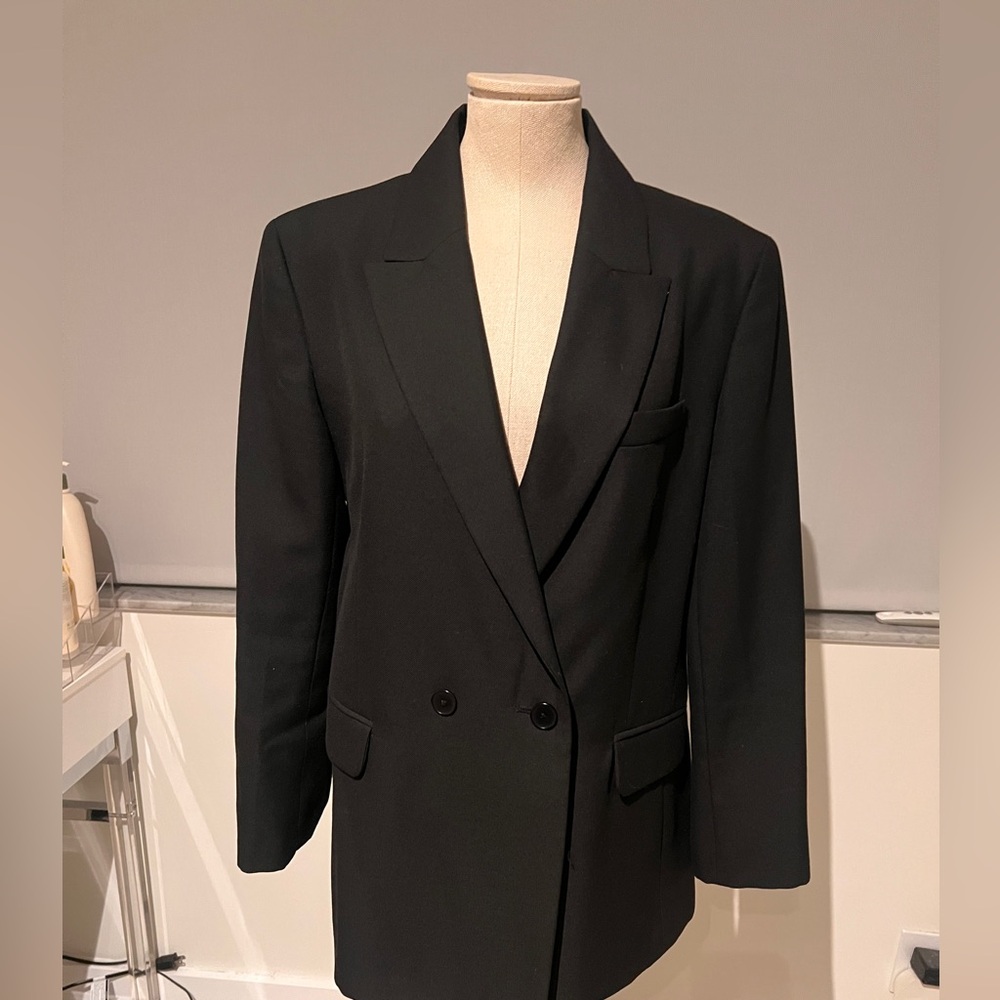 Maje Black Double-Breasted Sport Coat with Peaked Lapels